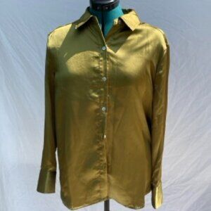 Chartuese Olive Green Shiny Satin Blouse Rachel Zoe